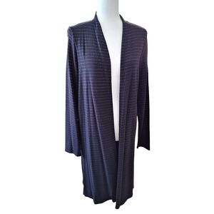 J. Jill Wearever Collection  Black Striped Open Front Duster Cardigan Jacket SzM